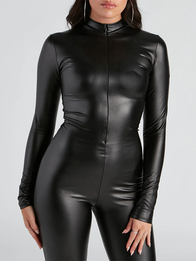 Leather Work Overalls - Macacões Femininos de Couro Sintético Fosco