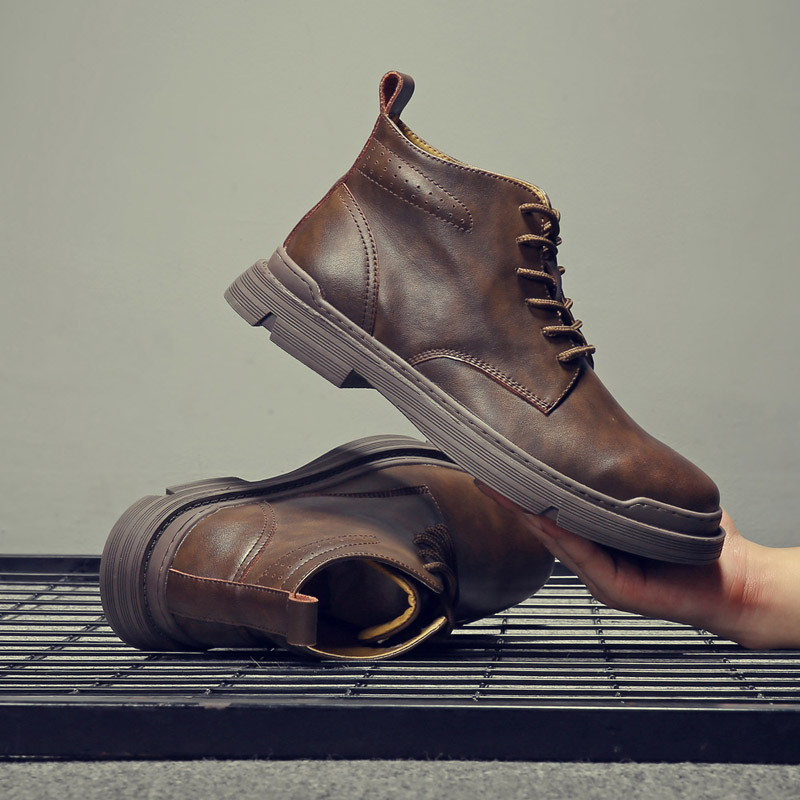 Leatherworking Classic - Yomior-Bota masculina casual com cordões de