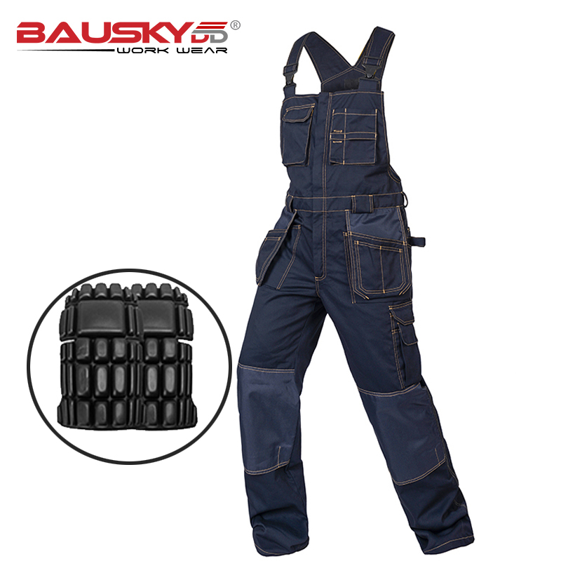Leather Work Overalls - Multi bolso trabalho babador macacão para