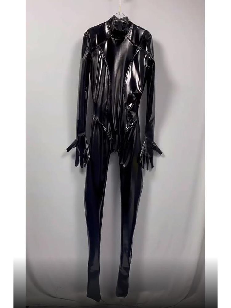 Olhar molhado pvc catsuit bril - Leather Work Overalls avaliação e preço