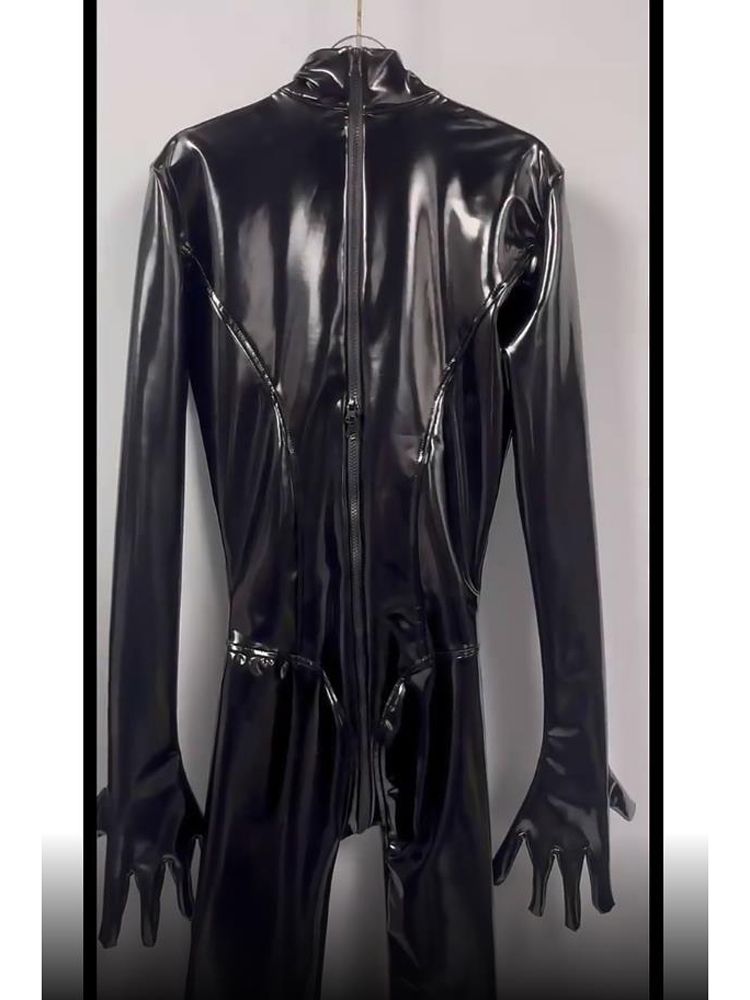 Olhar molhado pvc catsuit bril - Leather Work Overalls avaliação e preço